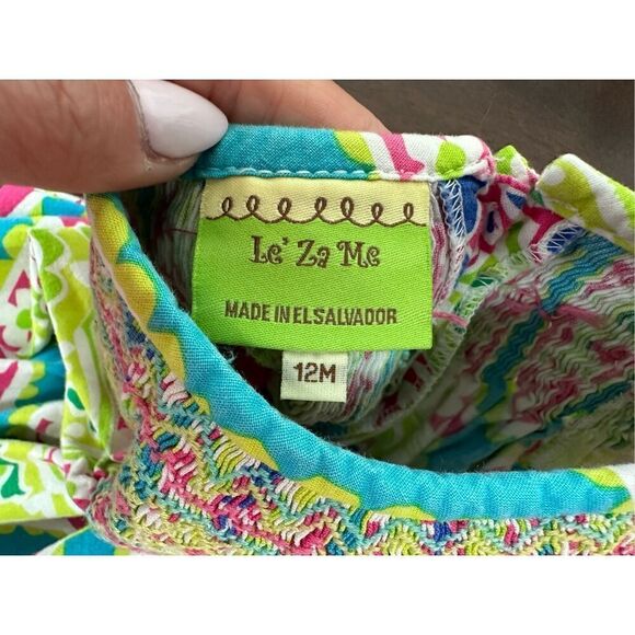 LE ZA ME MULTI-COLOR PRINT SMOCKED DRESS -12M - Picture 4 of 9